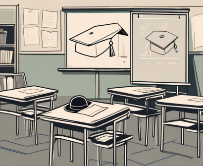 A classroom setting with a desk