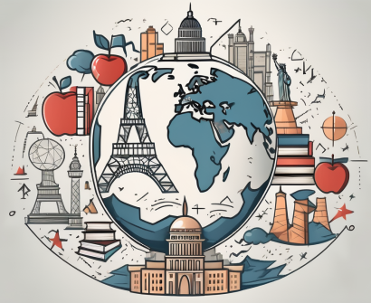 A globe with various iconic landmarks (like the eiffel tower