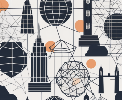 A network grid interconnecting nine different nodes