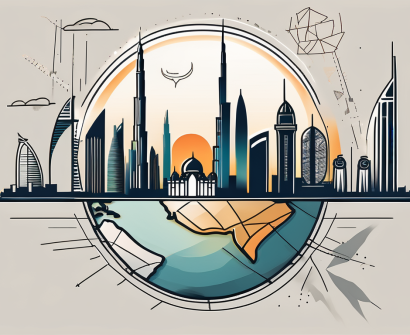 A modern dubai skyline with iconic landmarks