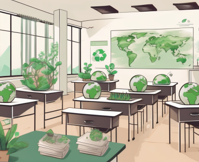 A classroom setting in thailand with environmental teaching resources such as globes