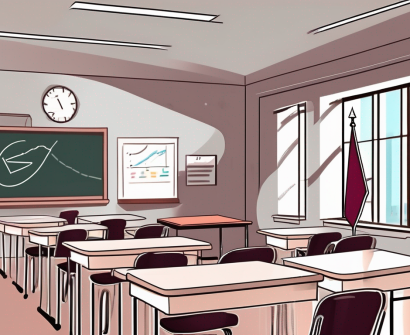 A classroom setting with english textbooks on the desks