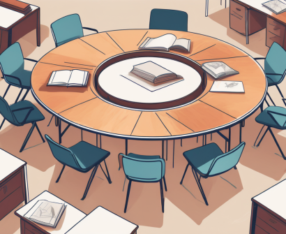 A diverse set of classroom desks arranged in a circle