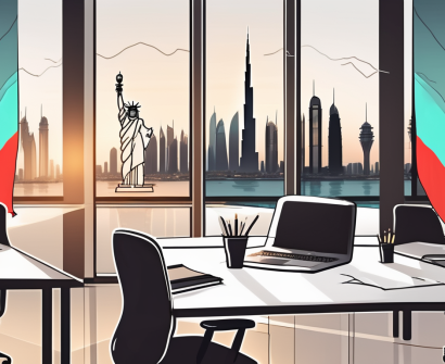 A classroom setting with international flags