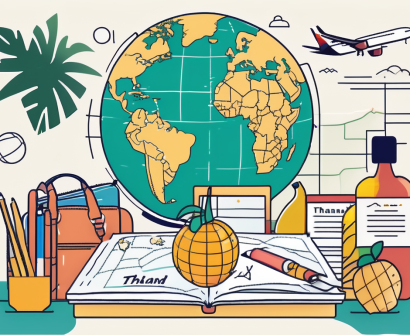 A classroom setting with diverse educational tools and symbols