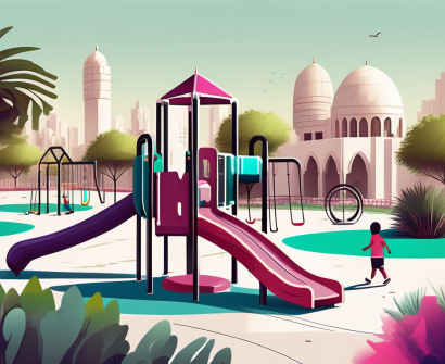 A vibrant playground with diverse play equipment