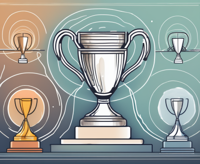 Four different pathways leading to a brightly lit trophy