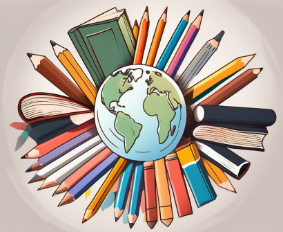 A diverse set of school supplies such as books