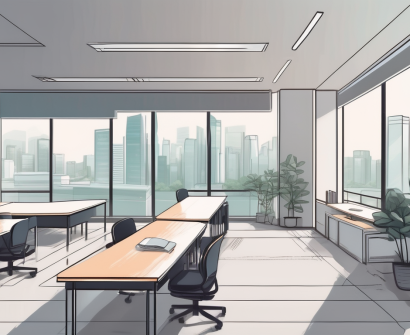 A serene classroom environment in singapore with elements like a comfortable teacher's desk