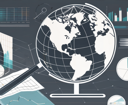 A globe surrounded by various data charts and graphs