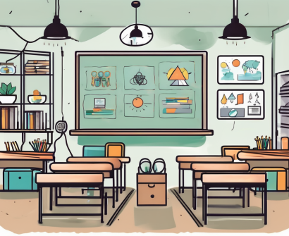 A classroom setting in the uk with a teacher's desk displaying a qts certificate and an ipgce certificate