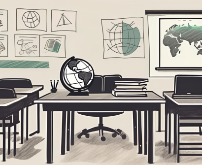 A classroom setting in singapore with various educational tools and symbols