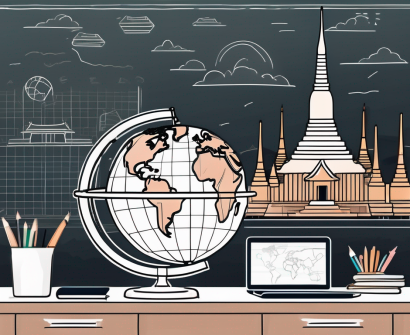 A classroom setting with a globe