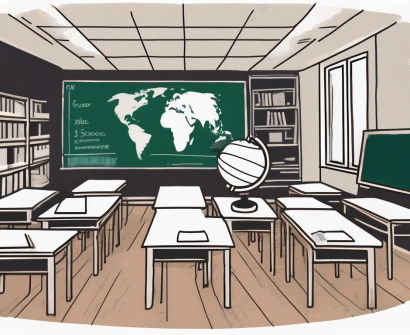 A classroom setting with various teaching aids such as books