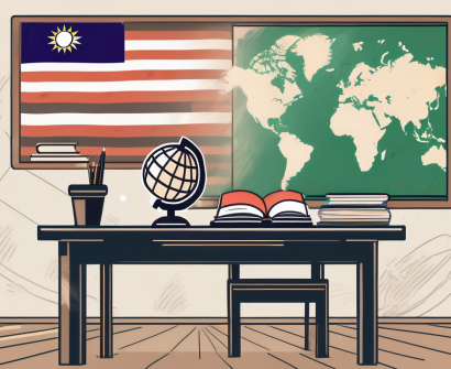 A classroom setting with various teaching tools like a globe