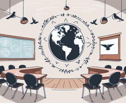 A classroom showing various symbols of unity and care