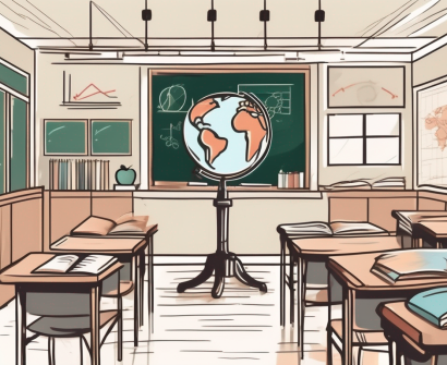 A classroom setting in singapore with various teaching tools and elements such as a globe