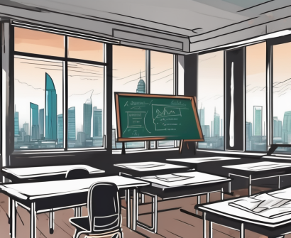 A classroom with a chalkboard