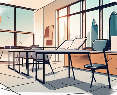 A modern classroom setting in dubai with a graduation cap and diploma placed on the teacher's desk