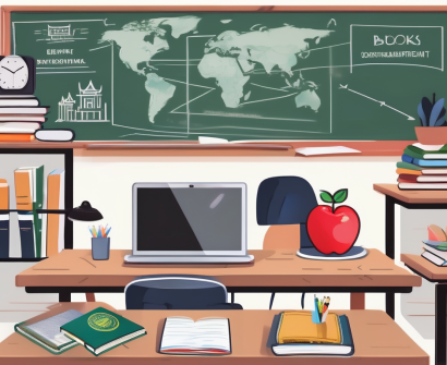 A classroom setting in thailand with a chalkboard