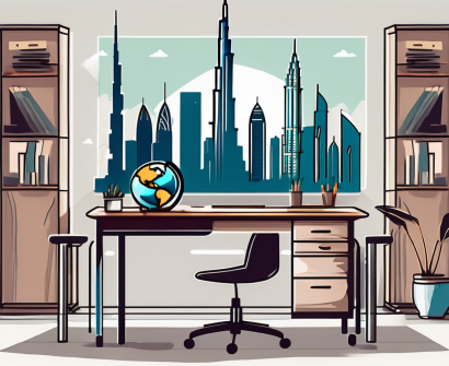 A classroom with a view of the iconic dubai skyline