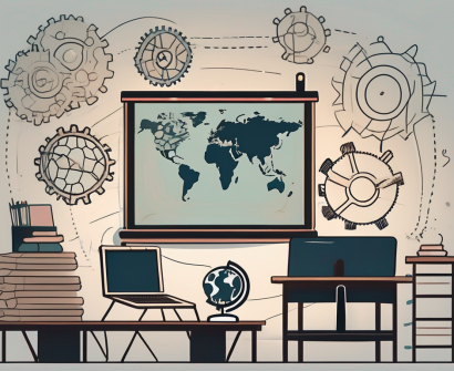 A classroom setting in thailand with various teaching tools like a blackboard