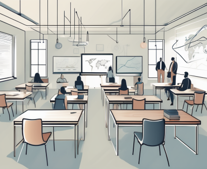 A classroom setting with various symbols representing continuous learning