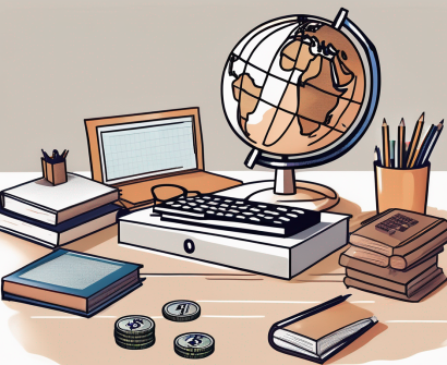 A teacher's desk with a globe showing thailand