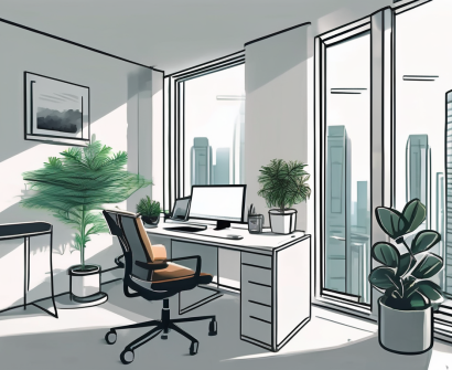 A modern singaporean office space with elements like a comfortable chair