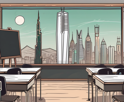 A classroom with a chalkboard