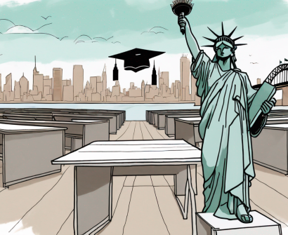 A classroom scene with iconic landmarks from both australia and the us