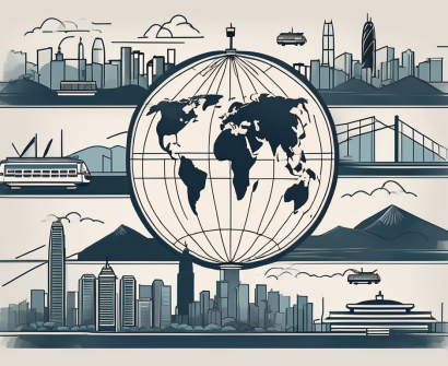 The hong kong skyline with iconic landmarks like the victoria harbor and peak tram