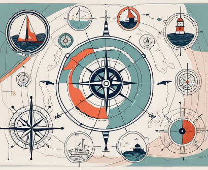 Eight different symbolic elements (such as a lifebuoy