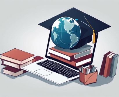 A laptop with a graduation cap on it