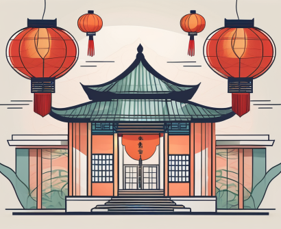 A malaysian school with various cultural symbols like a chinese lantern