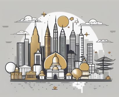 A malaysian city skyline with notable landmarks