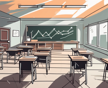 A classroom with empty desks and chairs