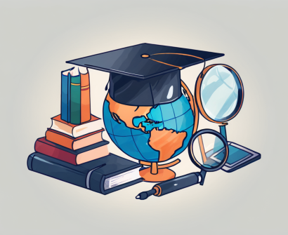 A globe with various educational tools like books