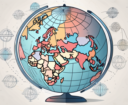 A globe with various highlighted regions