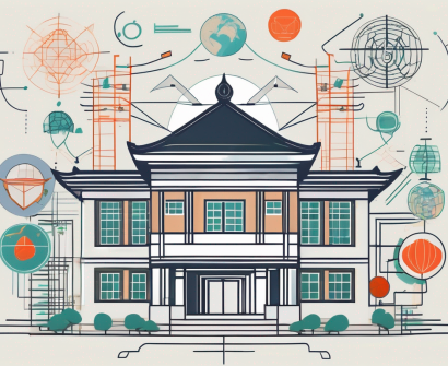 A vietnamese school surrounded by five symbolic elements representing innovation