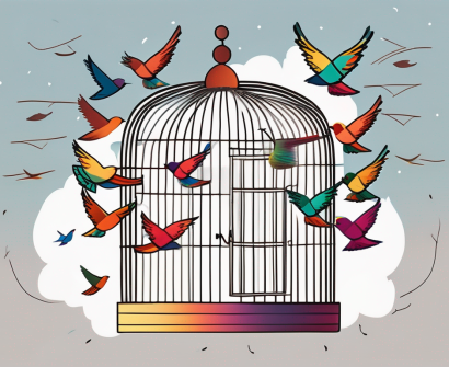 A birdcage with an open door