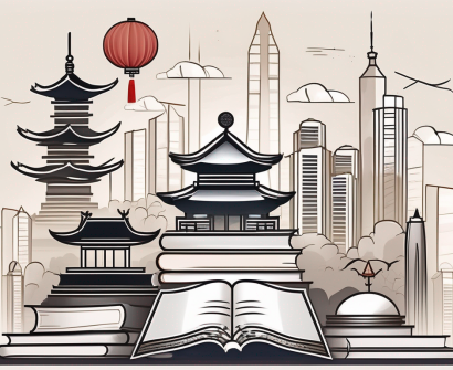 A chinese city skyline with iconic landmarks