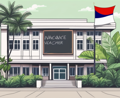 A school building with a thai flag flying