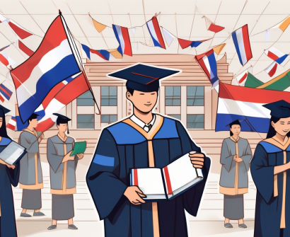 A thai school surrounded by various international flags