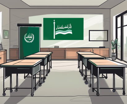A classroom setting with a chalkboard