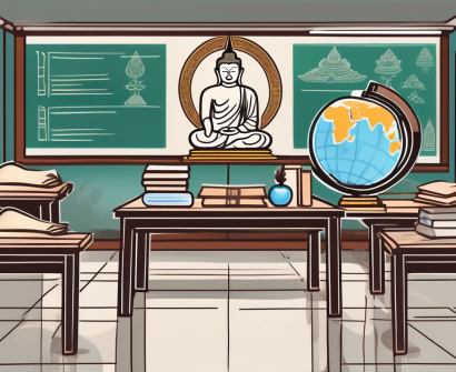 A classroom setting in thailand with teaching materials like books
