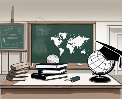 A classroom scene with a chalkboard