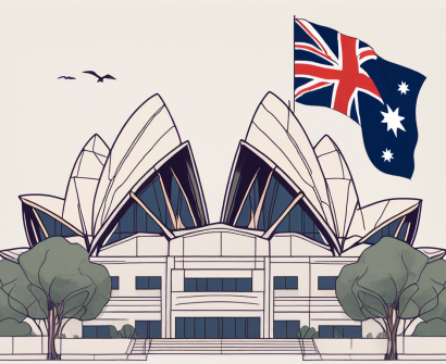 An international school building with an australian flag flying atop