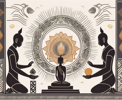 A symbolic barrier made of traditional thai elements being broken open by a beam of light