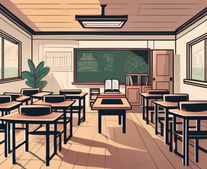 A classroom setting with thai cultural elements